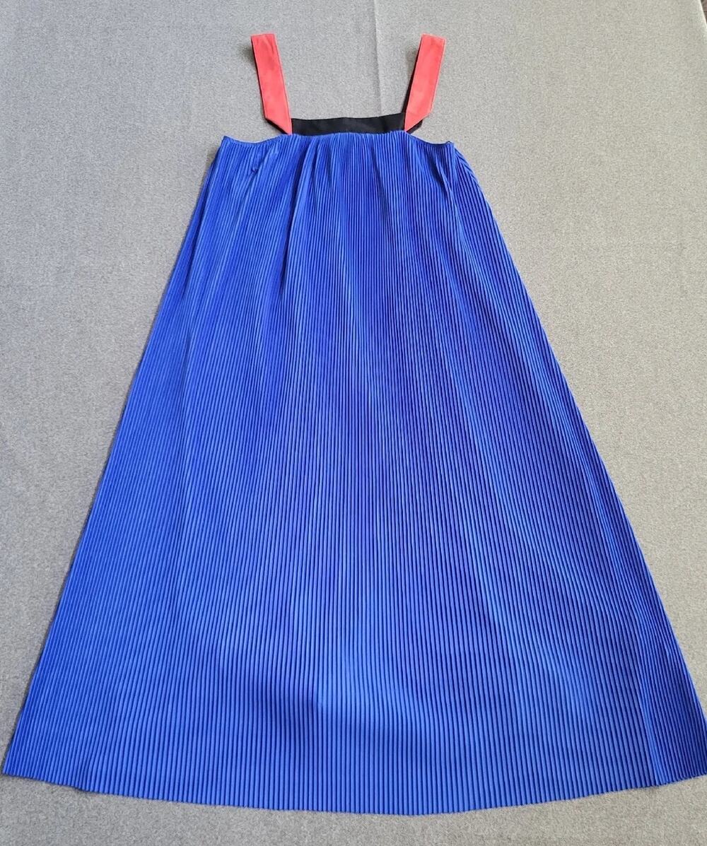 Zara Womens S Blue Orange Pleated A-Line Midi Dress 1521